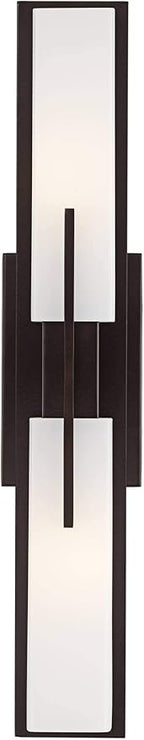 Possini Euro Design Midtown Modern Wall Light Bronze Metal Hardwired 23 1/2" 2-Light Fixture White Glass Shade for Bedroom Bedside Bathroom Vanity Living Room Hallway Dining House Home Kitchen