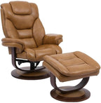 Pemberly Row Stressless Recliner with Ottoman in Brown Leather, Manual Swivel Recliner Chair for Living Room Comfort