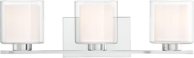 Possini Euro Design Dorris Modern Wall Mount Light Chrome Silver Hardwired 22" Wide 3-Light Fixture Clear Outer Opal Inner Glass Shade for Bedroom Bathroom Vanity Reading Living Room Hallway