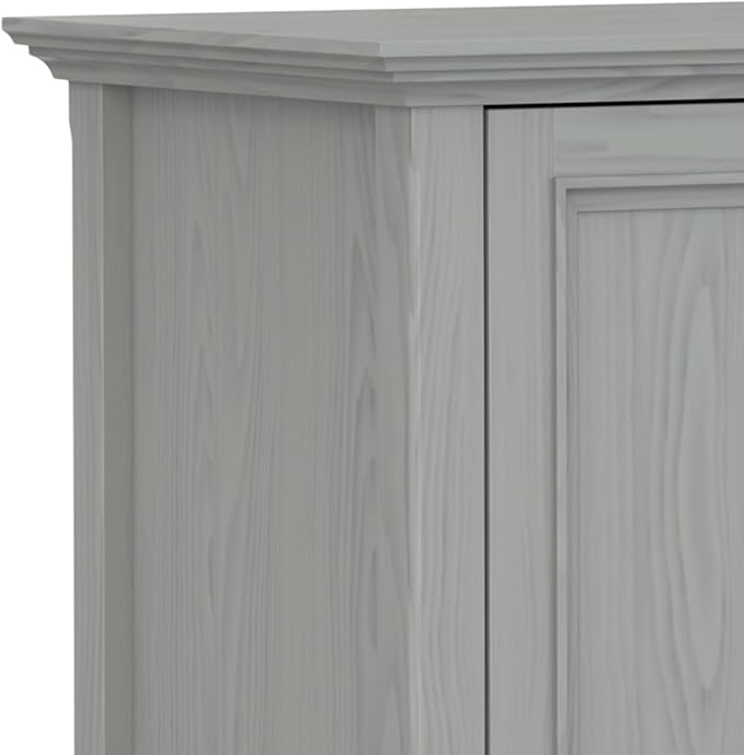 SIMPLIHOME Amherst 72-inch Wide Solid Wood TV Stand in Fog Grey, Transitional-Style Media Console for Living Room with Cable Management and Adjustable Shelves, Fits 80" TVs