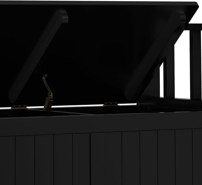 SIMPLIHOME Acadian Entryway Storage Bench - 36 inch Wide Solid Wood Small Hallway Seat in Black, Transitional Bench for Mudroom or Entryway with Lift-Up Lid, 2 Compartments and Slatted Backrest