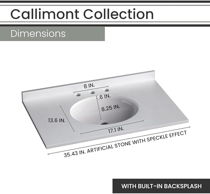 Hanover 36 Set Includes w, Blue Callimont 36'' Vanity Sink Combo for Bathroom, Powder Room | Pre-Assembled 1 Door, 3 Drawers | Accent Mirror| Artificial Stone Countertop Cabinet, 36 inches