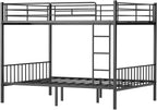 Queen Over Queen Bunk Bed for Adults & Teens, Heavy Duty Metal Bunk Bed with EVA Anti-Slip Ladder & Full-Length Guardrails, Noise-Free Queen Bunk Bed Frame with Under-Bed Storage, Black