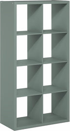 Furinno Cubicle Book Shelf, 8-Cube Thick Frame Bookshelf, Horizontally & Vertically Reversible Bookcase with Open Back, 14.6" x 30" x 57.9", for Living Room, Bedroom, Home Office, Sage Green