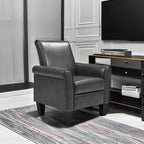 THSUPER Faux Leather Accent Chair Arm Chair, Modern Club Chair, Comfy Single Sofa for Living Room - Grey