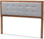 Mid-Century Marvel Fabric Upholstered Walnut Brown Finished Wood Headboard, Wall Mount Headboard King/Light Gray