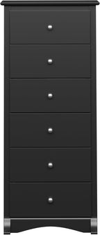 Prepac Sonoma 6 Drawer Dresser for Bedroom, Tall Chest of Drawers, Bedroom Furniture, Clothes Storage and Organizer, 19" D x 23.25" W x 52.75" H, Black