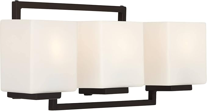 Possini Euro Design Lighting on The Square Modern Wall Mount Light Bronze Metal Hardwired 21" Wide 3-Light Fixture Geometric Opal Glass Shades for Bathroom Vanity Mirror House Home Room Decor