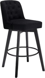 MINCETA Bar Stool, 30 Inch Upholstered Barstool with Low Tufted Back and Footrest, Swivel Counter Height Barstool for Kitchen Island Home Bar Performance Fabric Black