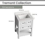 Hanover Tremont 24'' Vanity Cabinet with Sink Combo for Bathroom, Powder Room | Pre-Assembled Cabinet | 1 Drawer, Bottom Shelf | Artificial Stone Countertop | White Cabinet | HANVN0107-24-1WH