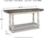 Signature Design by Ashley Havalance Farmhouse Sofa Table, Flip Top Design for Additional Dining Space and Fixed Lower Shelf, Gray & White with Weathered Finish