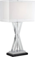 Possini Euro Design Proxima Modern Table Lamp with Black Marble Riser 28" Tall Chrome Silver Metal Double Rectangular Shades Decor for Bedroom Living Room Nightstand Bedside Office Kids Room