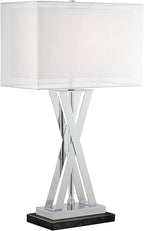 Possini Euro Design Proxima Modern Table Lamp with Black Marble Riser 28" Tall Chrome Silver Metal Double Rectangular Shades Decor for Bedroom Living Room Nightstand Bedside Office Kids Room