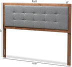 Mid-Century Marvel Fabric Upholstered Walnut Brown Finished Wood Headboard, Wall Mount Headboard Full/Dark Gray