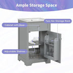 20" Bathroom Vanity with Sink, Wooden Bathroom Storage Cabinet with Soft Closing Door and Adjustable Shelve,Narrow Small Bathroom Cabinet for Small Space (20"× 18"×34"),Gray