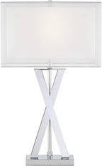 Possini Euro Design Proxima Modern Table Lamp 28" Tall Chrome Silver Crisscrossing Metal Sheer Outer White Inner Rectangular Shade for Bedroom Living Room House Bedside Nightstand Office Family