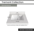 Hanover Tremont 24'' Vanity Cabinet with Sink Combo for Bathroom, Powder Room | Pre-Assembled Cabinet | 1 Drawer, Bottom Shelf | Artificial Stone Countertop | White Cabinet | HANVN0107-24-1WH