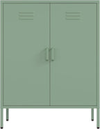 Manhattan Comfort Naomi Modern Metal Accent Cabinet, Minimalist Storage Cabinet with Doors & Adjustable Shelves, Vented Doors, Sturdy Steel Build, Versatile & Multi-Purpose Home Furniture, Green