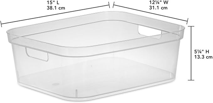 Sterilite 5.25 x 12.25 x 15 Inch Medium Modern Storage Bin w/Comfortable Carry Through Handles & Banded Rim for Household Organization, Clear 24 Pack