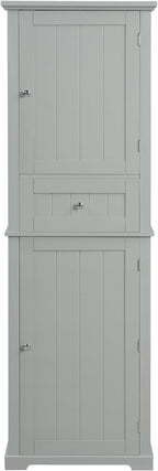 Tall Storage Cabinet, Bathroom Floor Freestanding Storage Cabinet with 2 Doors, One Drawer, and Adjustable Shelf for Bathroom, Office, Living Room, Grey