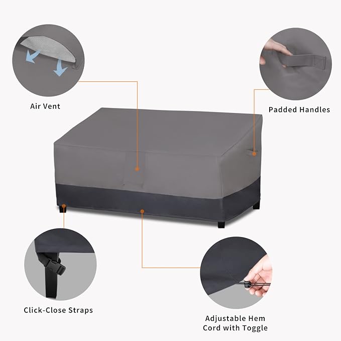 Easy-Going Waterproof Outdoor Couch Cover, Heavy Duty 3-Seater Patio Sofa Cover, Winchdproof Outdoor Furniture Cover with Air Vent (95Wx40Dx35H inch, Gray/Dark Gray)