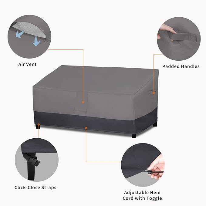 Easy-Going Outdoor Sofa Cover Heavy Duty Patio Furniture Loveseat Couch Bench Cover Windproof Durable (85Wx37Dx35H inch, Gray/Dark Gray)