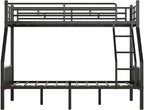 Twin XL Over Queen Bunk Bed for Adults, Heavy Duty Metal Bunk Beds with Safety Guardrails & EVA Padded Ladder, Twin XL Over Queen Bunk Beds Frame with Noise-Free Slats, Space-Saving(Black)