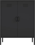 Manhattan Comfort Naomi Modern Metal Accent Cabinet, Minimalist Storage Cabinet with Doors & Adjustable Shelves, Vented Doors, Sturdy Steel Build, Versatile & Multi-Purpose Home Furniture, Black