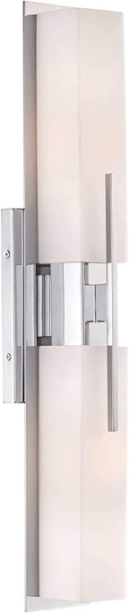 Possini Euro Design Midtown Mid Century Modern Wall Mount Light Chrome Silver Metal 23 1/2" Wide 2-Light Vanity Fixture Rectangular White Glass Shades Decor for Bathroom Over Mirror House Home