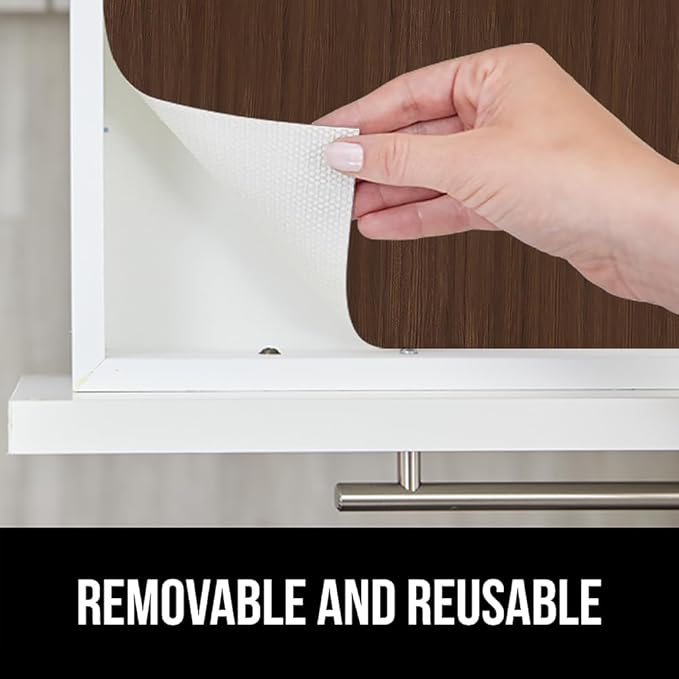 GORILLA GRIP DripGuard Shelf Liner, Non Adhesive Drawer and Kitchen Cabinet Protector, Slip Resistant BPA Free Smooth Surface Plastic Liners for Cabinets, Bathrooms, Closets, 17.5x240 Inch, Wood