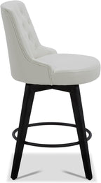 Watson & Whitely Modern Swivel Bar Stools, Faux Leather Upholstered Counter Height Bar Stool with Back, Solid Wood Legs, 26" H Seat, Set of 2, White