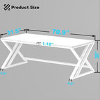 LVB White Long Computer Desk, Modern Large Wood Metal Office Desk, Farmhouse Pc Study Work Writing Desk for Two Person, Rustic Double Workstation Executive Desk for Home Bedroom Living Room, 70 Inch