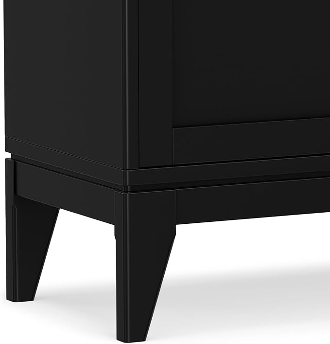 SIMPLIHOME Harper Storage Cabinet - 30 inch Wide Solid Hardwood 2-Shelf Low Console Cabinet in Black, Mid-Century Modern Cupboard for Living Room with Sliding Doors and Adjustable Shelves