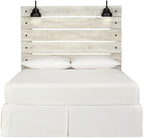 Signature Design by Ashley Cambeck Farmhouse Panel Headboard ONLY with USB Charging Stations, Queen, Whitewash