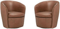 Pemberly Row Vintage Whiskey Italian Leather Swivel Club Chair Two Pack
