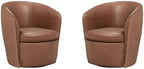 Pemberly Row Vintage Whiskey Italian Leather Swivel Club Chair Two Pack