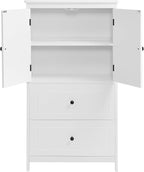 Tall Storage Cabinet, Bathroom Floor Freestanding Storage Cabinet with 2 Doors and 2 Drawers for Bathroom, Office, Living Room, White