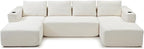 132 Inch Modular Sectional Sleeper Sofa, Boneless Cloud Couch for Living Room, U Shaped 5 Seat Sofa with 2 Cup Holders, Free Combination, No Assembly Required (Beige)