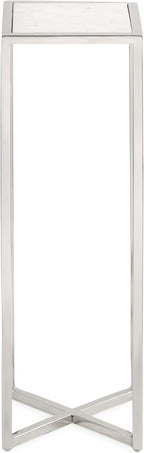 Kate and Laurel Jaspur Modern Glam Drink Table, 7 x 7 x 21, White and Silver, Decorative Metal and Marble Accent Martini Cocktail Table for Display and Storage