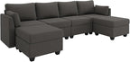 114.17" Modular Sectional Sofa, 6 Seat Sectional Couches with Storage, Memory Foam, Convertible Modular Couch for Living Room, U Shaped Comfy Modular Sofa with Chaise, Dark Grey