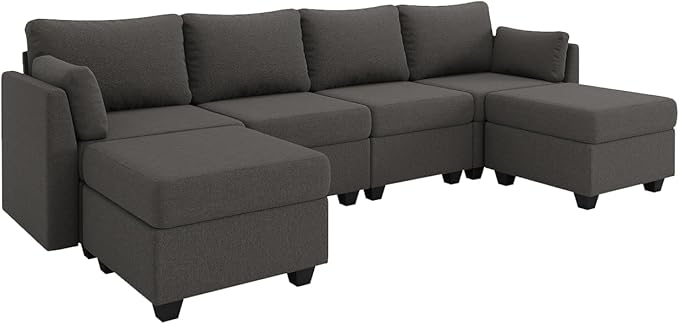 114.17" Modular Sectional Sofa, 6 Seat Sectional Couches with Storage, Memory Foam, Convertible Modular Couch for Living Room, U Shaped Comfy Modular Sofa with Chaise, Dark Grey