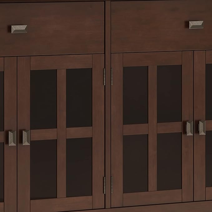 SIMPLIHOME Artisan Buffet - 60 inch Wide Solid Wood 4-Door Sideboard Buffet in Russet Brown, Transitional Storage Cabinet for Dining Room or Kitchen with Adjustable Shelves and Square Knobs