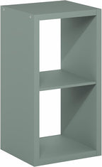 Furinno Cubicle Book Shelf, 2-Cube Thick Frame Bookshelf, Horizontally & Vertically Reversible Bookcase with Open Back, 14.6" x 15.9" x 30", for Living Room, Bedroom, Home Office, Sage Green