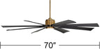 Possini Euro Design 70" Defender Modern Outdoor Ceiling Fan with LED Light Remote Control Soft Brass Matte Black Damp Rated for Patio Exterior House Home Porch Gazebo Garage Barn