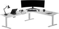 Progressive Desk Stand Up Height Adjustable Standing Desk - L Shaped 85" x 72" Corner Computer Rising Workstation Electric Table - Gray Frame, Warm White Top