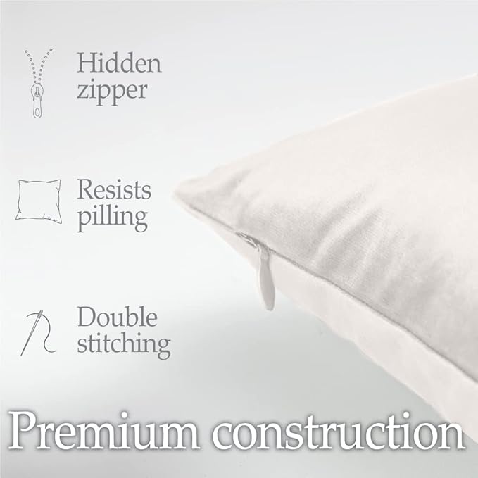 lalaLOOM Velvet Throw Pillow Covers, Set of 2 Decorative Square Pillows Home Decor, Soft Accent Cases, Silky Machine Washable Pillowcases for Sofa, Couch, Bedroom, Living Room, 16x16, Cream