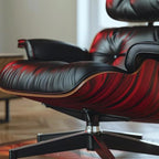 Top Black Grain Leather, Mid Century Chaise Lounge Chair and Ottoman, Modern Chair Classic Design, Red Rosewood, Heavy Duty Base Support for Living Room Study Lounge Office