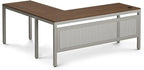 nbf signature series at Work Reversible L Shaped Desk 60" w x 60" d Ergonomic Corner Computer Desk with Warm Ash Laminate/Brushed Nickel Steel Frame for Office Use