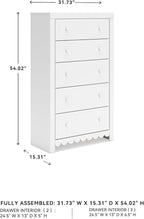 Signature Design by Ashley Mollviney Coastal 5-Drawer Chest of Drawers with Safety Stop and Scalloped Detailing, White