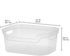 Sterilite 5.25x9.5x13 In Medium Polished Open Scoop Front Storage Bin w/Comfortable Carry Through Handles for Household Organization, Clear (24 Pack)